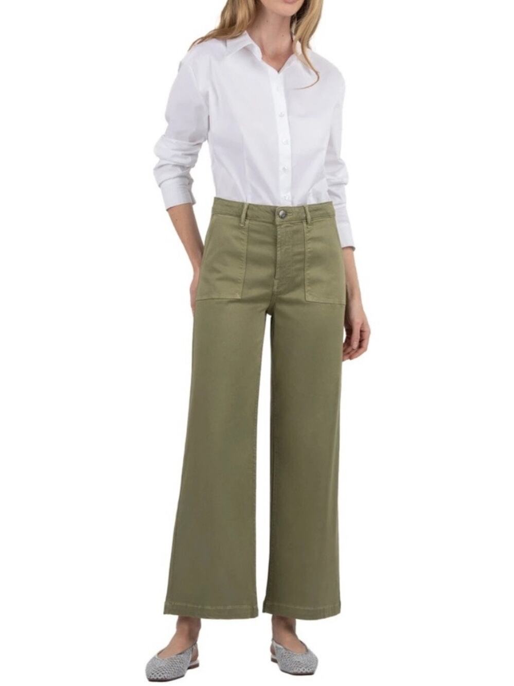 KUT from the Kloth Meg Wide Leg Jeans Basil Green 12
